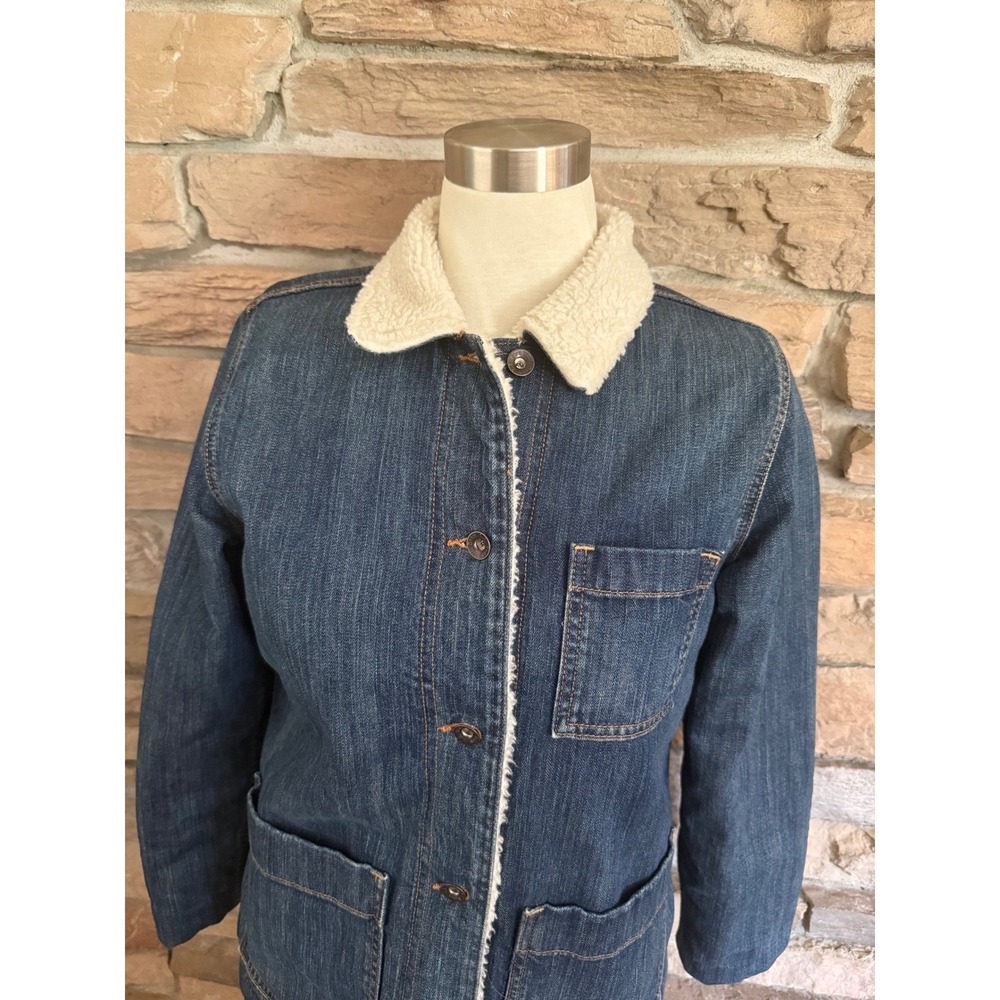 LL Bean Womens Sherpa Lined Denim Chore Jacket Blue Medium Wash Small 505481 - Picture 3 of 13